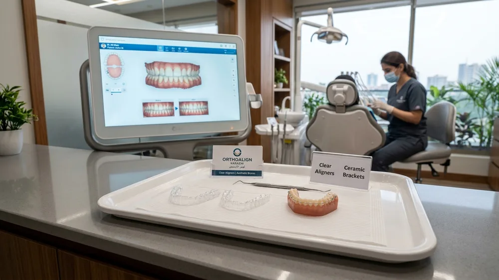 Clear aligners vs metal braces comparison and digital orthodontic scanning at Dr. Shahid Islam Dental Clinic DHA Phase 5 Karachi